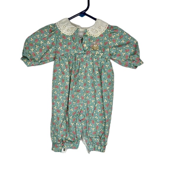 Vintage Carter’s Floral Embroidered Baby One Piece Button Collar Romper 3-6 M - Picture 1 of 10